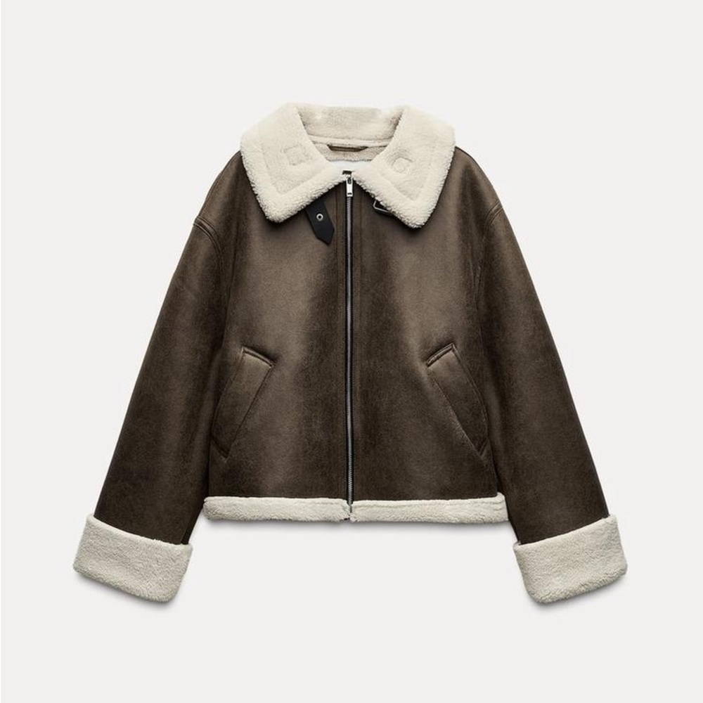 NWT Zara Double-Faced Fleece Jacket in Khaki - XS